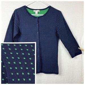 Coldwater Creek‎ Mini Dot Cardigan 3/4 Sleeve Womens XS Twee Academia Preppy